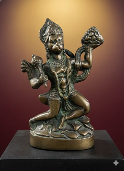 Pure Brass Hanuman Statue with Mountain | Traditional Hindu God Murti for Pooja & Decor