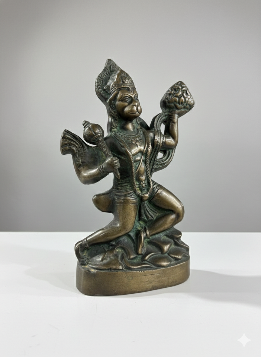 Pure Brass Hanuman Statue with Mountain | Traditional Hindu God Murti for Pooja & Decor