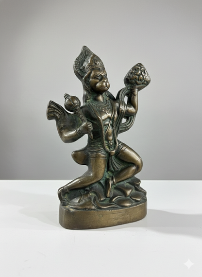 Pure Brass Hanuman Statue with Mountain | Traditional Hindu God Murti for Pooja & Decor