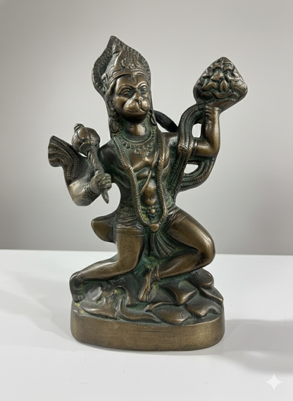 Pure Brass Hanuman Statue with Mountain | Traditional Hindu God Murti for Pooja & Decor