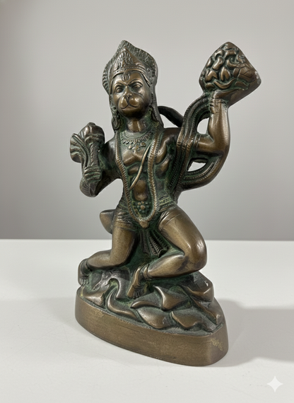 Pure Brass Hanuman Statue with Mountain | Traditional Hindu God Murti for Pooja & Decor