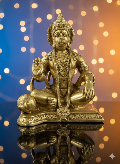 Brass Sitting Hanuman Ji Statue | Blessing Pose Bajrangbali Murti for Home & Temple