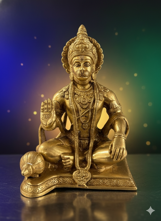 Brass Sitting Hanuman Ji Statue | Blessing Pose Bajrangbali Murti for Home & Temple