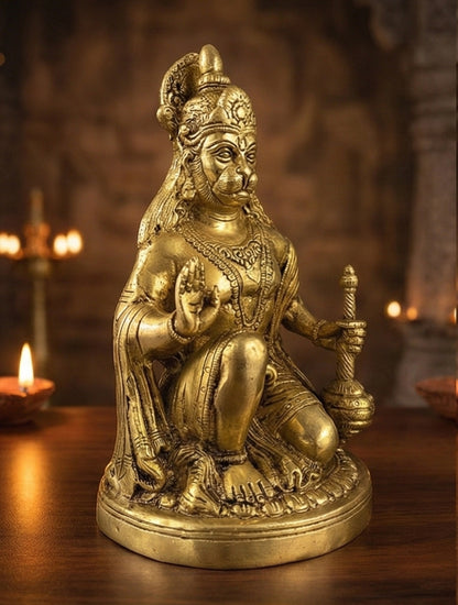 Blessing Hanuman Ji Statue in Brass | Divine Bajrangbali Murti for Pooja & Spiritual Decor