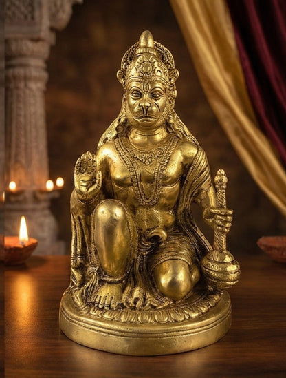 Blessing Hanuman Ji Statue in Brass | Divine Bajrangbali Murti for Pooja & Spiritual Decor