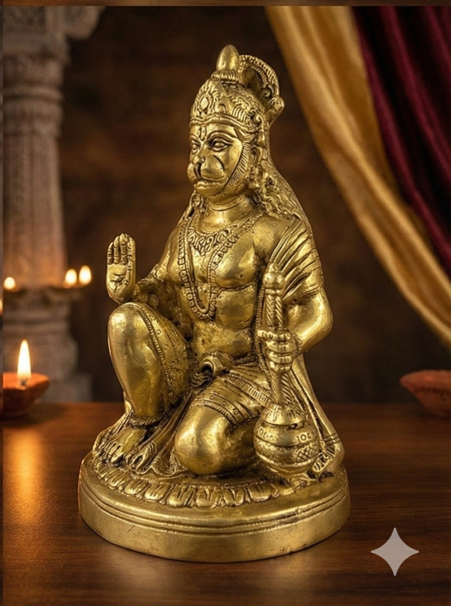 Blessing Hanuman Ji Statue in Brass | Divine Bajrangbali Murti for Pooja & Spiritual Decor