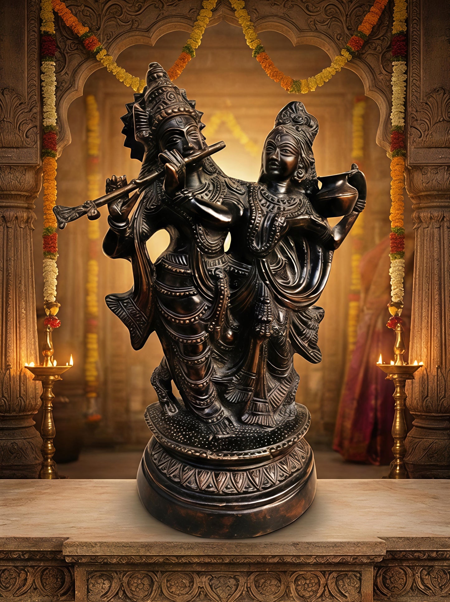 Handcrafted Brass Radha Krishna Idol | Divine Love & Blessings | Traditional Home Temple Murti for Pooja & Decor