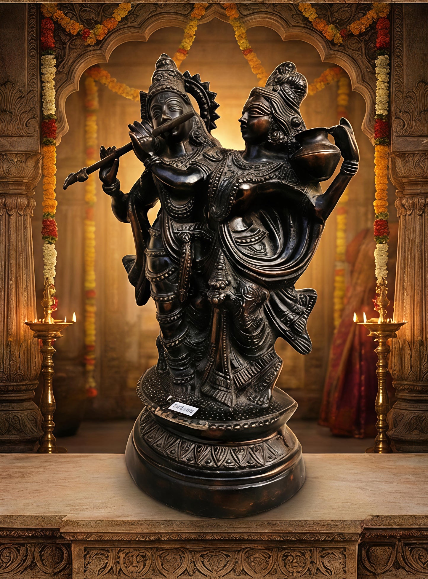 Handcrafted Brass Radha Krishna Idol | Divine Love & Blessings | Traditional Home Temple Murti for Pooja & Decor