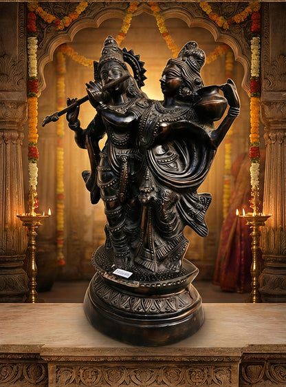 Handcrafted Brass Radha Krishna Idol | Divine Love & Blessings | Traditional Home Temple Murti for Pooja & Decor