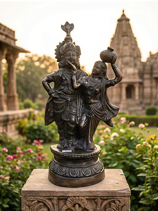 Premium Brass Radha Krishna Statue | Handmade Brass Metal Murti for Home Temple & Decoration | Divine Radhakrishna Idol for Pooja & Gift