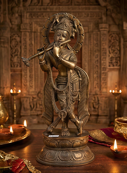 Premium Brass Metal Krishna Statue for Home & Temple Decor | Krishna Murti Idol – Perfect for Gifting & Spiritual Decor