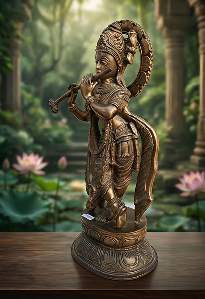 Premium Brass Metal Krishna Statue for Home & Temple Decor | Krishna Murti Idol – Perfect for Gifting & Spiritual Decor