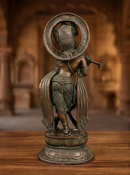 Antique Finish Brass Lord Krishna Statue for Pooja Room | Divine Home Decoration Murti Idol