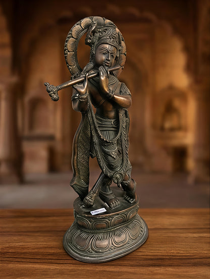 Antique Finish Brass Lord Krishna Statue for Pooja Room | Divine Home Decoration Murti Idol