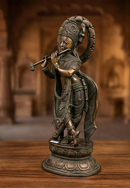 Antique Finish Brass Lord Krishna Statue for Pooja Room | Divine Home Decoration Murti Idol