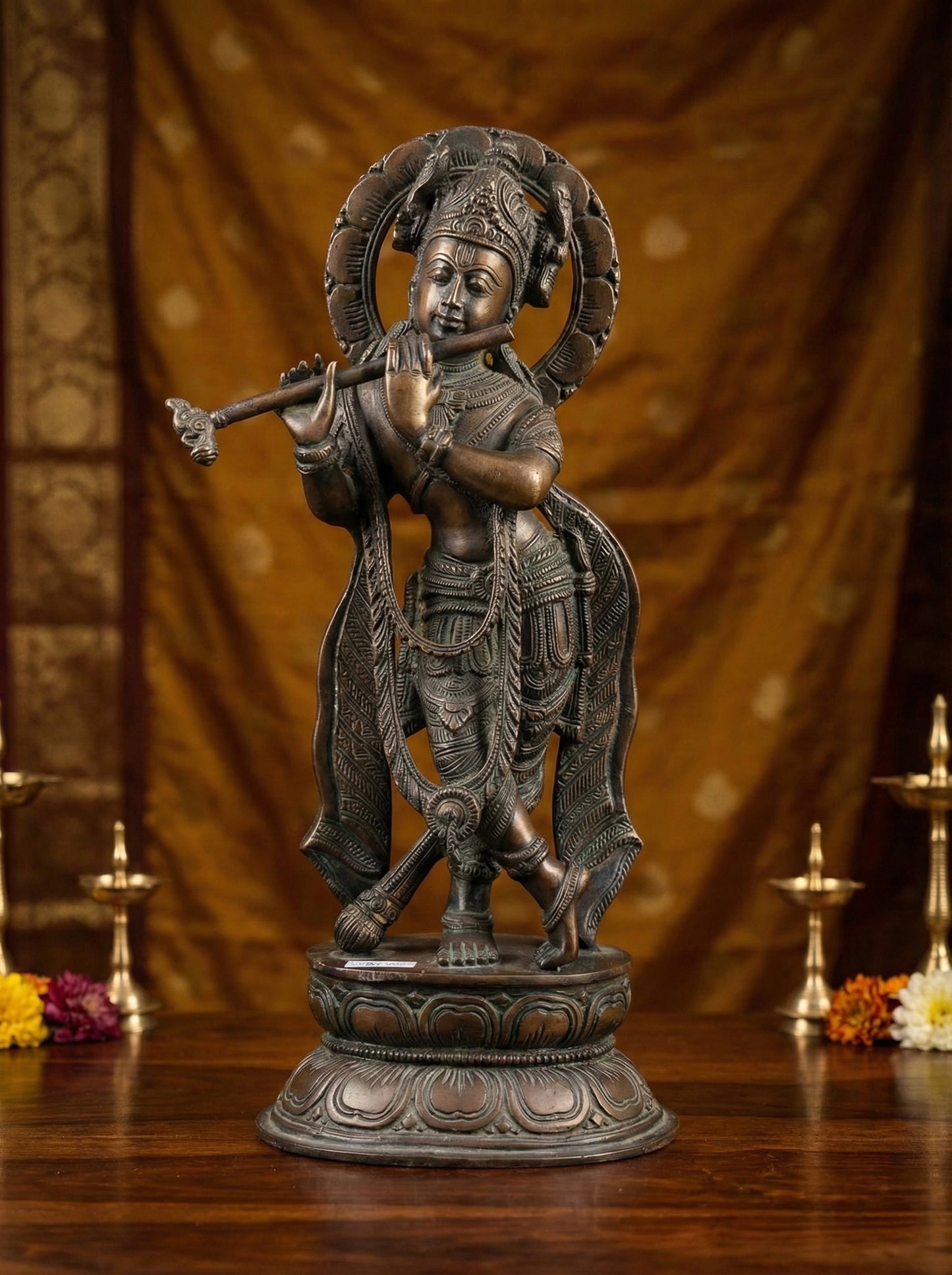 Antique Finish Brass Lord Krishna Statue for Pooja Room | Divine Home Decoration Murti Idol