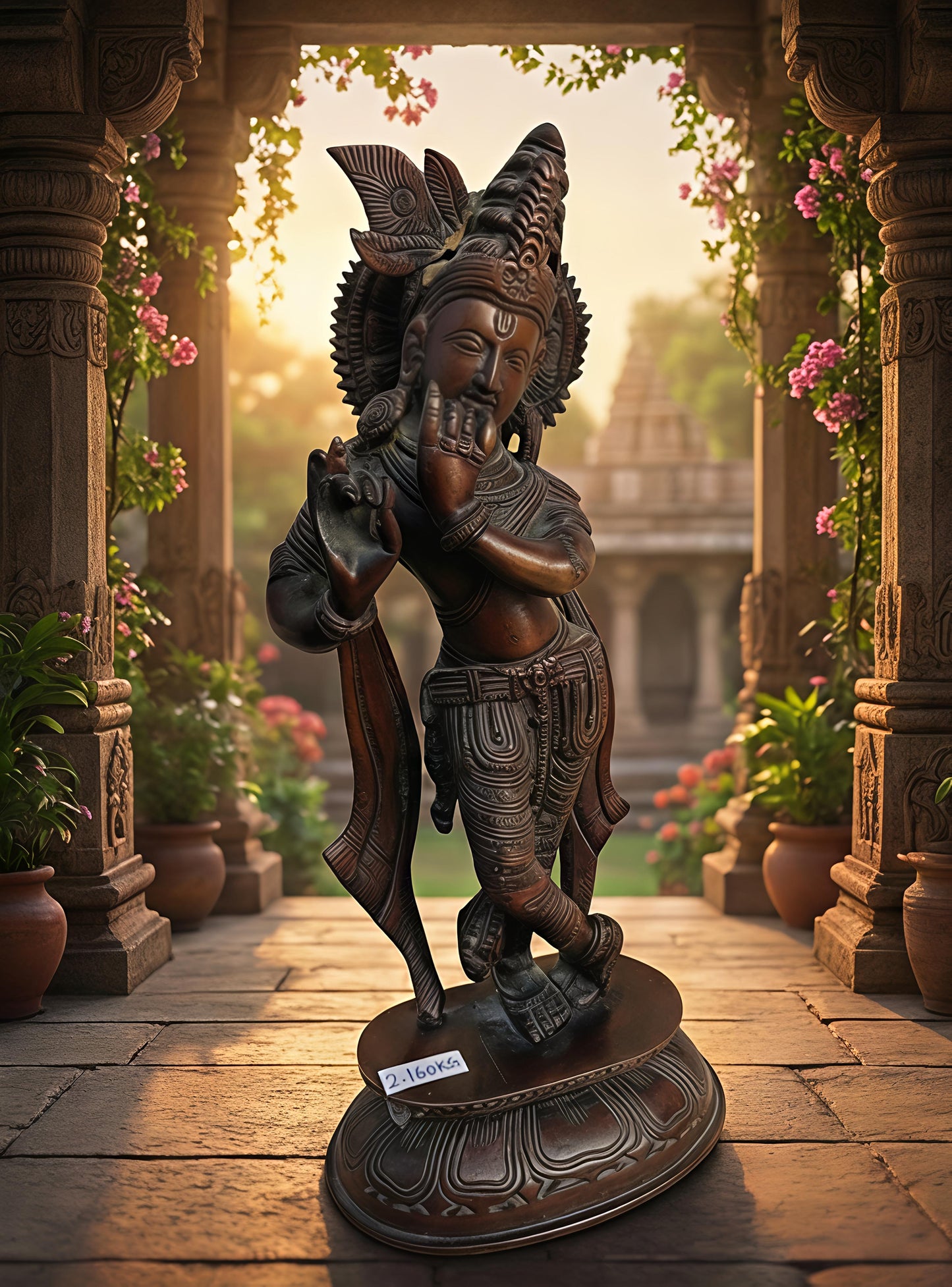 Antique Finish Brass Krishna Statue Standing – Traditional Indian God Idol for Mandir, Vastu, & Spiritual Gifts