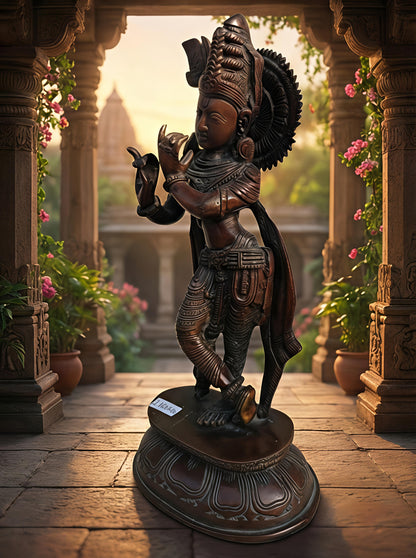 Antique Finish Brass Krishna Statue Standing – Traditional Indian God Idol for Mandir, Vastu, & Spiritual Gifts