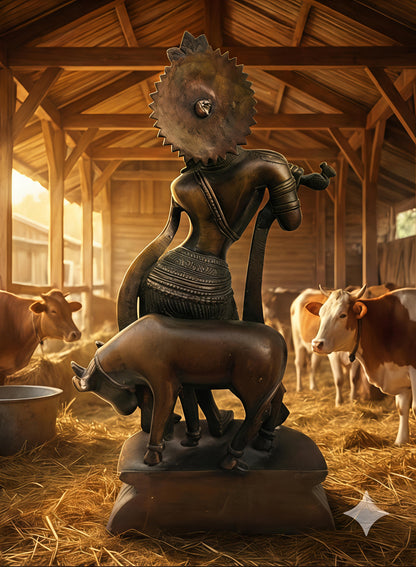 Cow Krishna Brass Metal Antique Style Statue – Divine Bala Gopala with Cow | Traditional Handcrafted Brass Idol for Home Temple & Vastu Décor