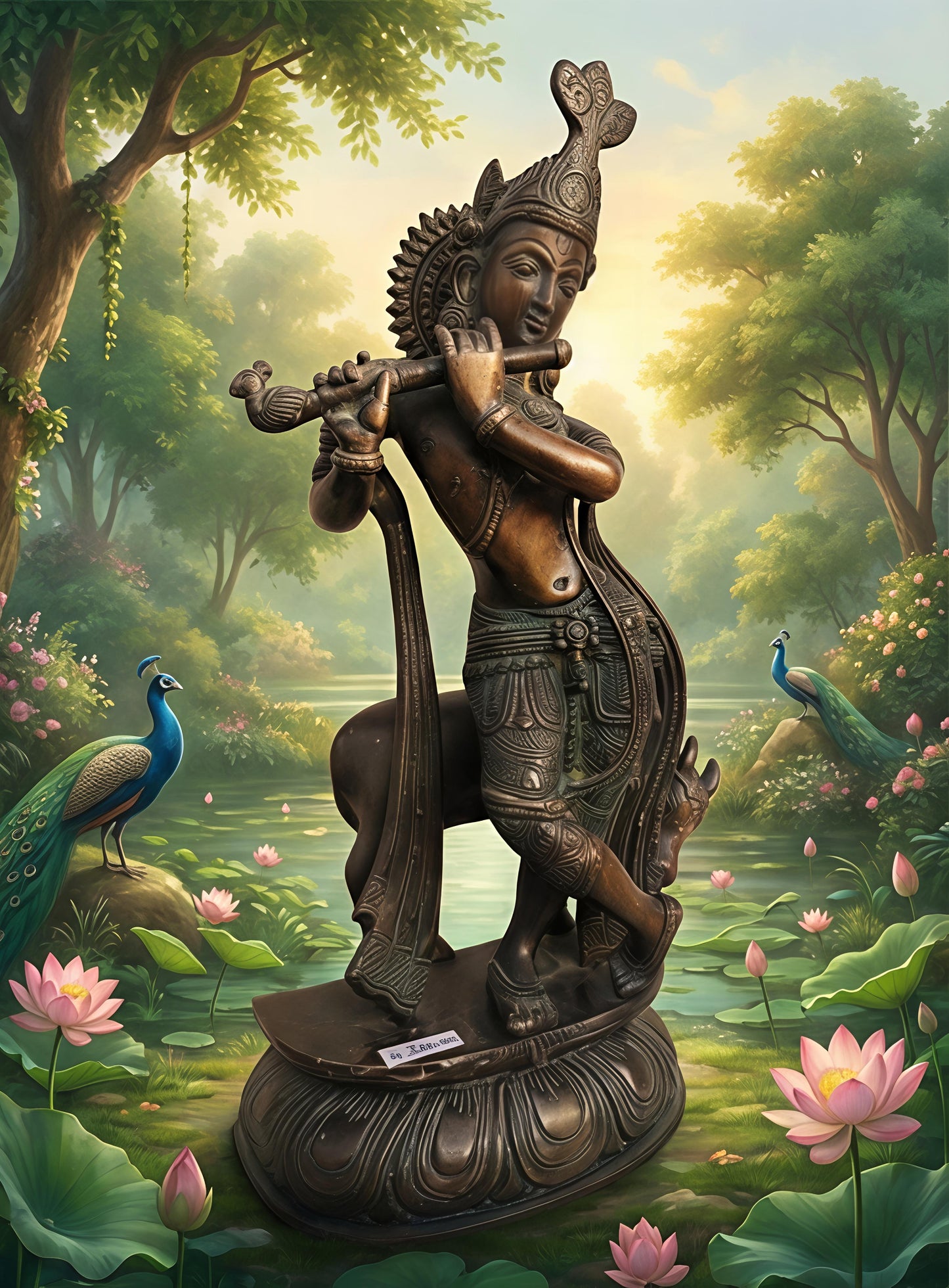 Cow Krishna Brass Metal Antique Style Statue – Divine Bala Gopala with Cow | Traditional Handcrafted Brass Idol for Home Temple & Vastu Décor