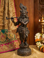 Flute Krishna Brass Statue | Lord Krishna Playing Bansuri Idol for Home & Temple Decor