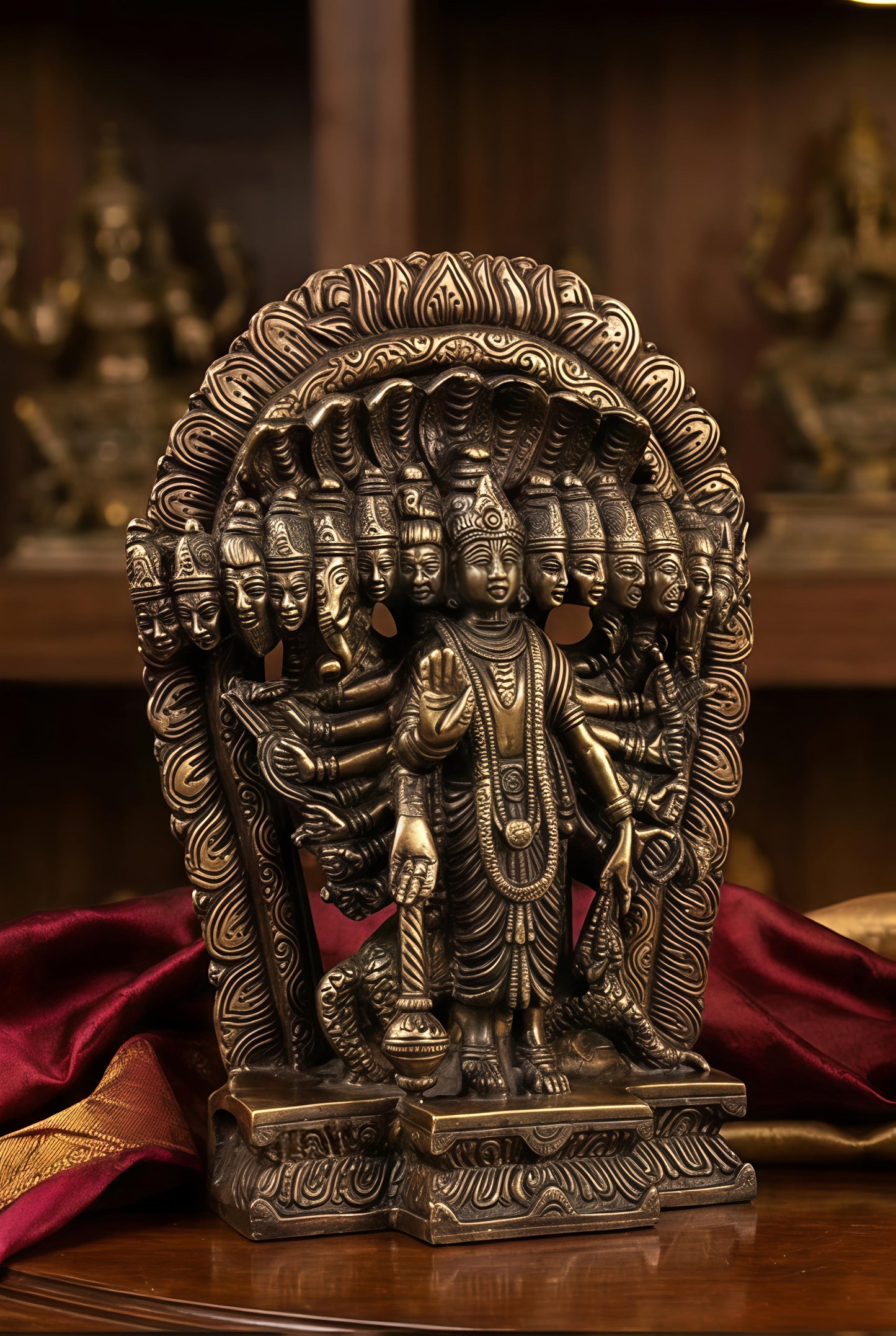 Premium Brass Narayana Vishvarupa Statue | Multiface Divine Murti for Positive Energy & Vastu
