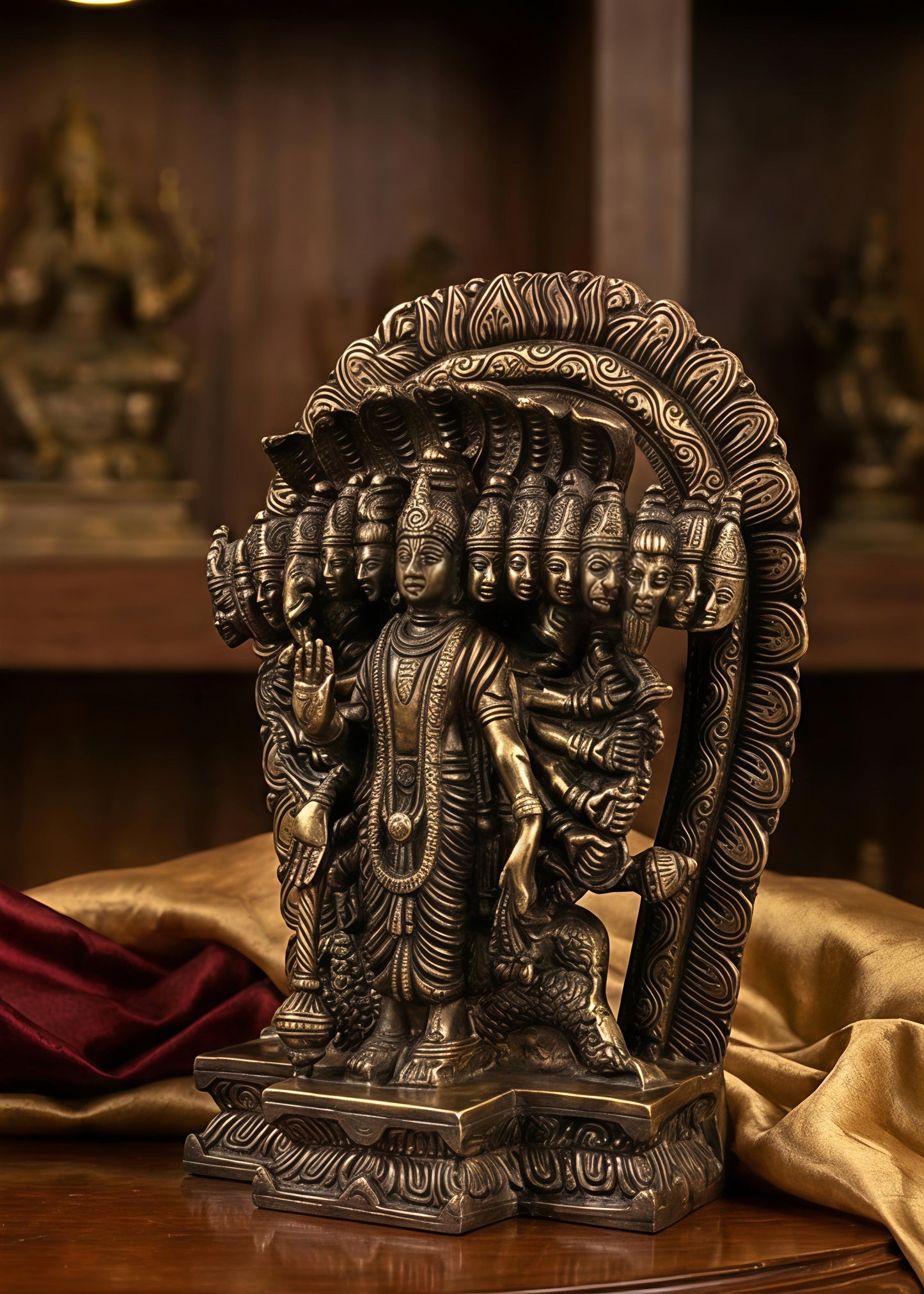 Premium Brass Narayana Vishvarupa Statue | Multiface Divine Murti for Positive Energy & Vastu