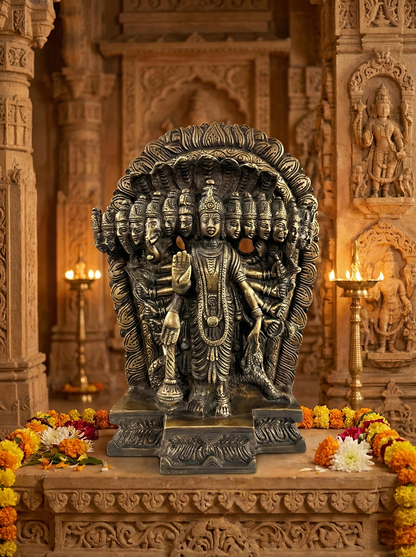 Premium Brass Narayana Vishvarupa Statue | Multiface Divine Murti for Positive Energy & Vastu