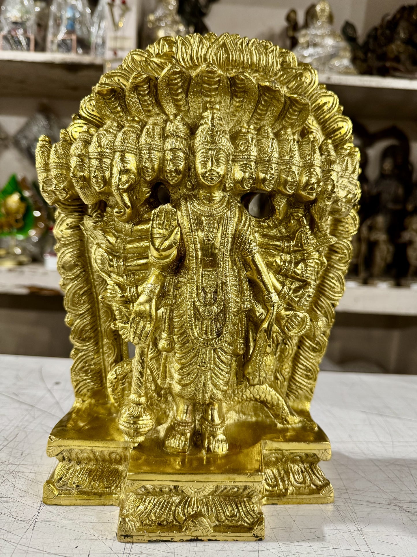 Brass Vishvarupa Statue – Lord Vishnu Narayana Universal Form Idol | Hindu God Murti for Home Temple & Decor