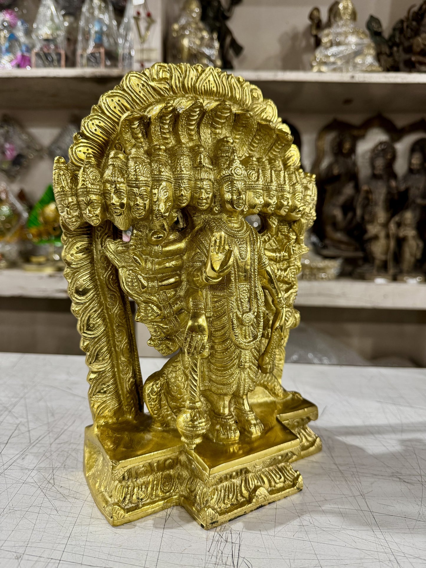 Brass Vishvarupa Statue – Lord Vishnu Narayana Universal Form Idol | Hindu God Murti for Home Temple & Decor